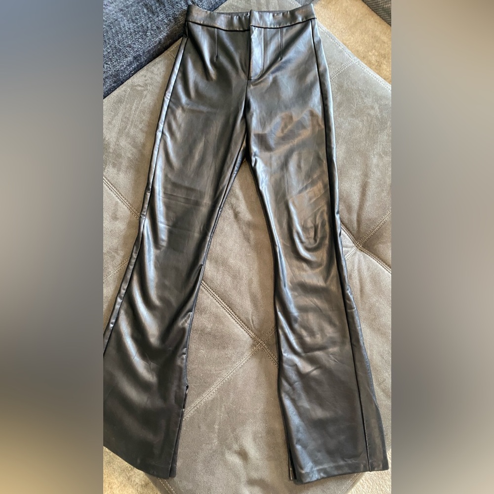 Bershka Black Flare Faux Leather Women's Pants High Rise Size XS